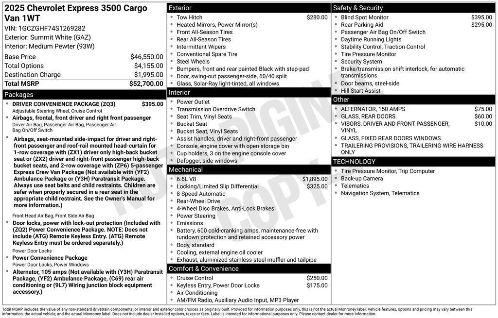 new 2025 Chevrolet Express 3500 car, priced at $49,450