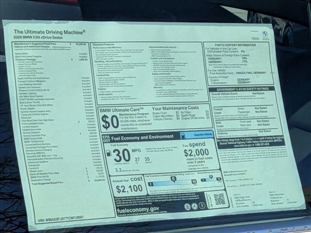 new 2026 BMW 530 car, priced at $66,840