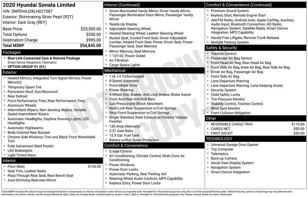 used 2020 Hyundai Sonata car, priced at $16,798