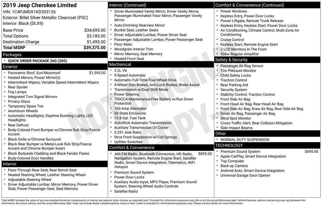 used 2019 Jeep Cherokee car, priced at $15,998