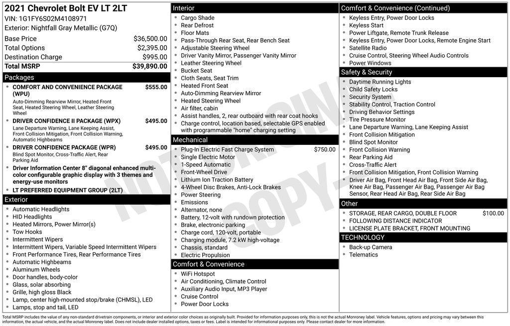 used 2021 Chevrolet Bolt EV car, priced at $14,998