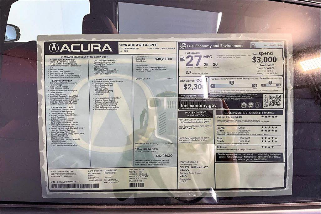 new 2026 Acura ADX car, priced at $42,250