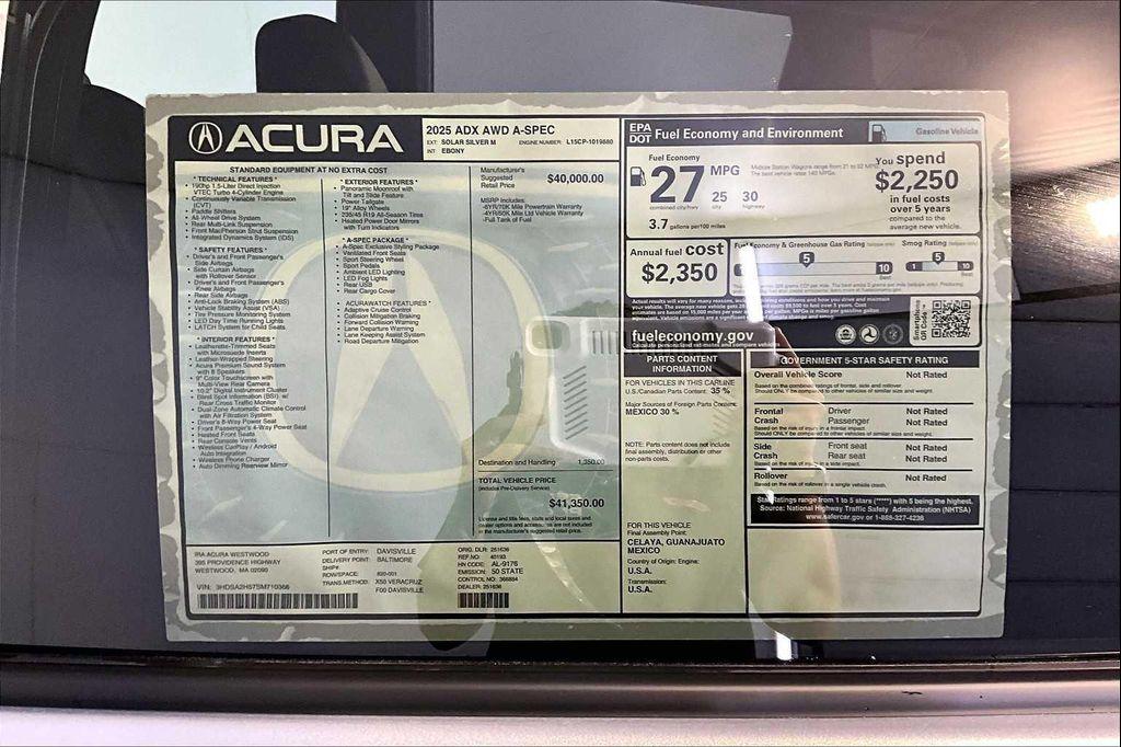 new 2025 Acura ADX car, priced at $41,350