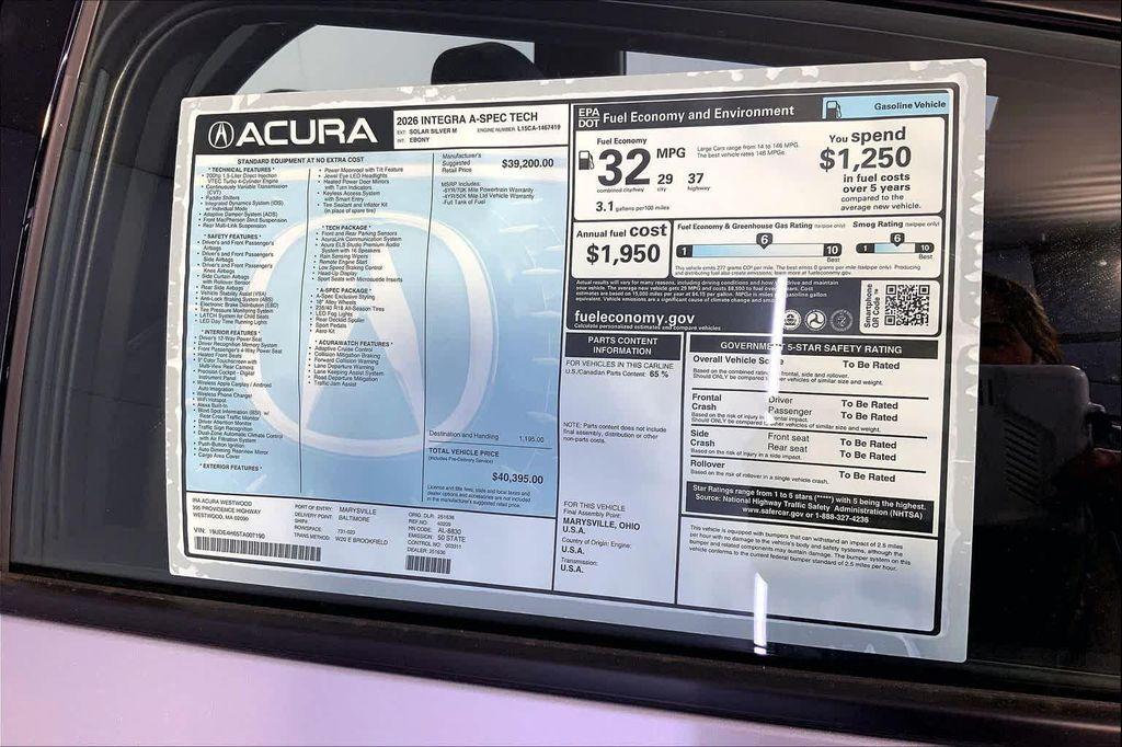 new 2026 Acura Integra car, priced at $40,395