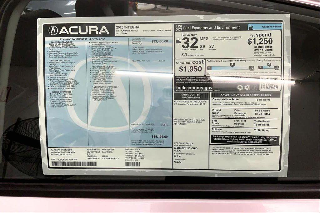 new 2026 Acura Integra car, priced at $35,195