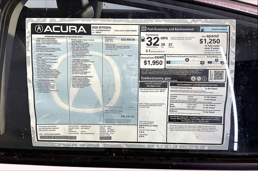 new 2026 Acura Integra car, priced at $35,295