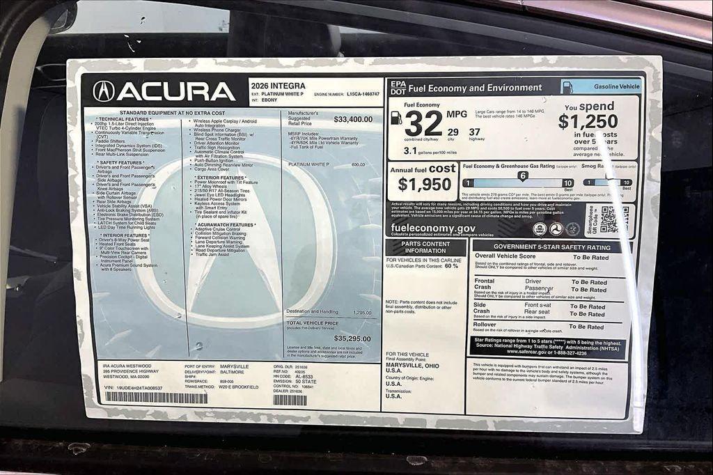 new 2026 Acura Integra car, priced at $35,295