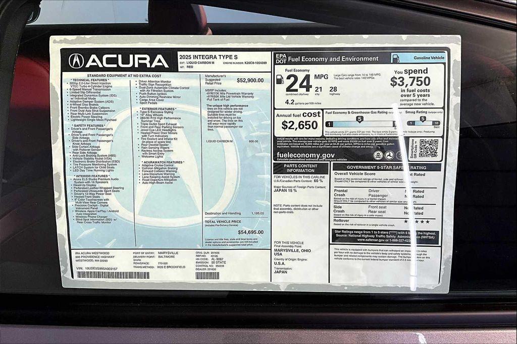 new 2025 Acura Integra car, priced at $54,695