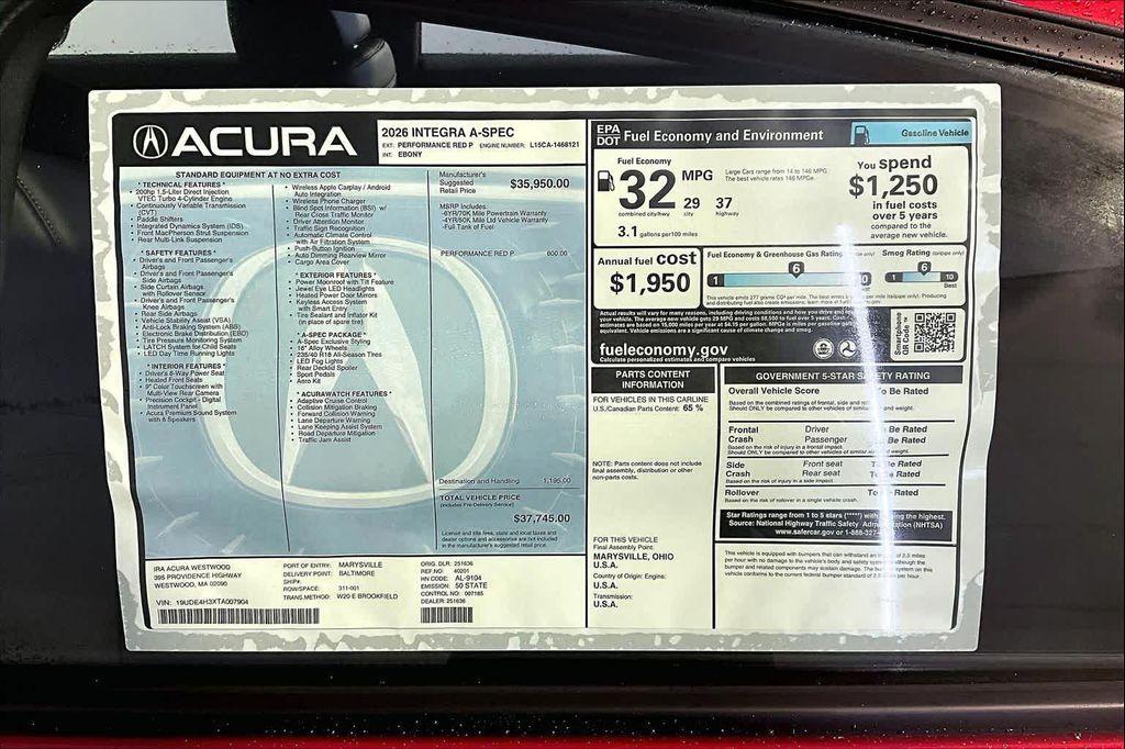 new 2026 Acura Integra car, priced at $37,745