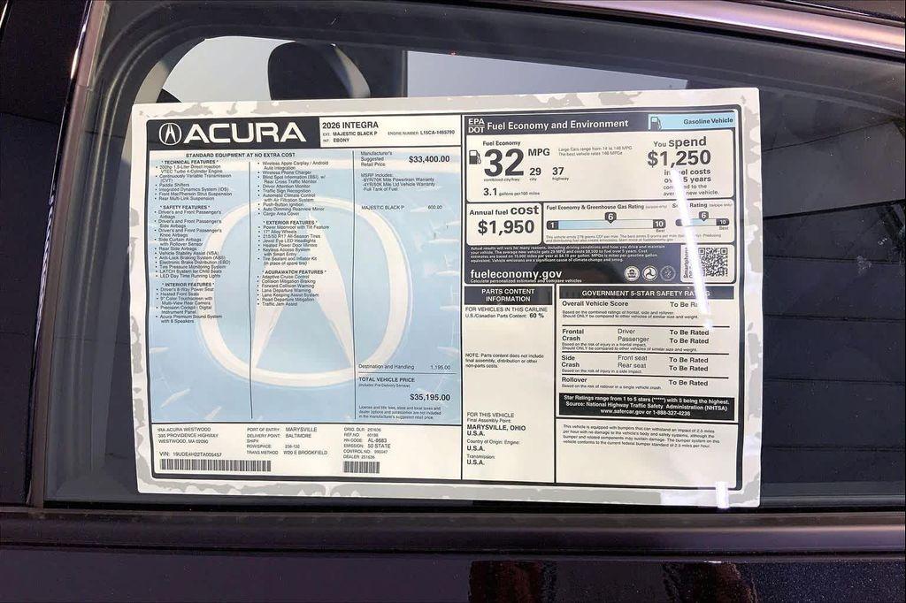 new 2026 Acura Integra car, priced at $35,195