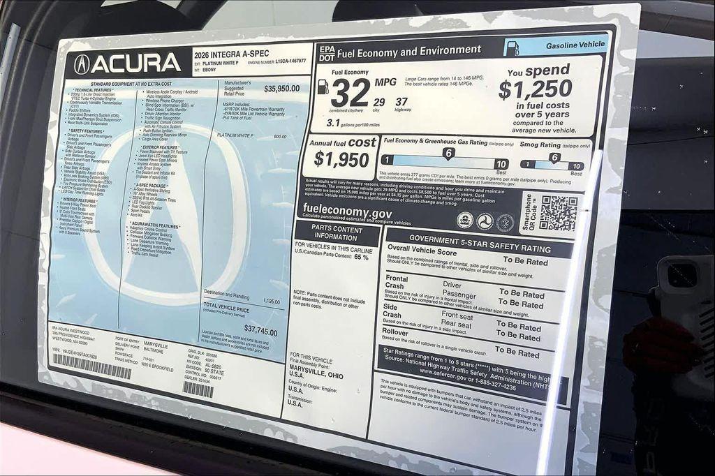 new 2026 Acura Integra car, priced at $37,745