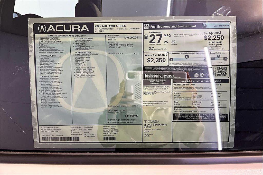 new 2025 Acura ADX car, priced at $41,950