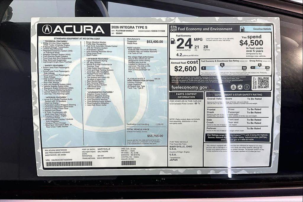 new 2026 Acura Integra car, priced at $55,755