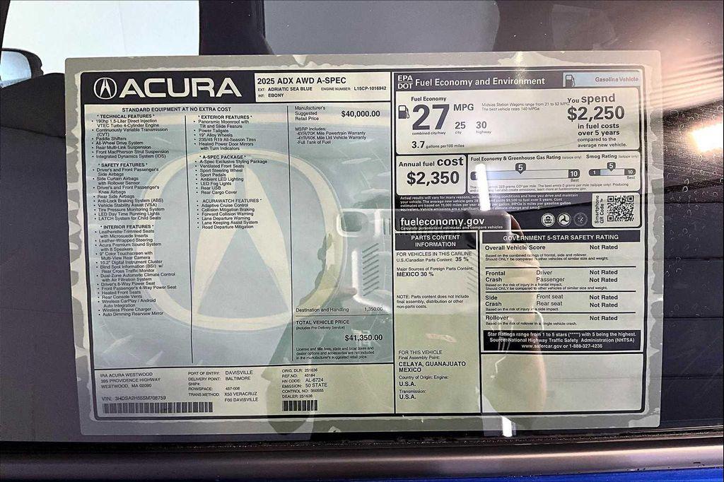 new 2025 Acura ADX car, priced at $41,350