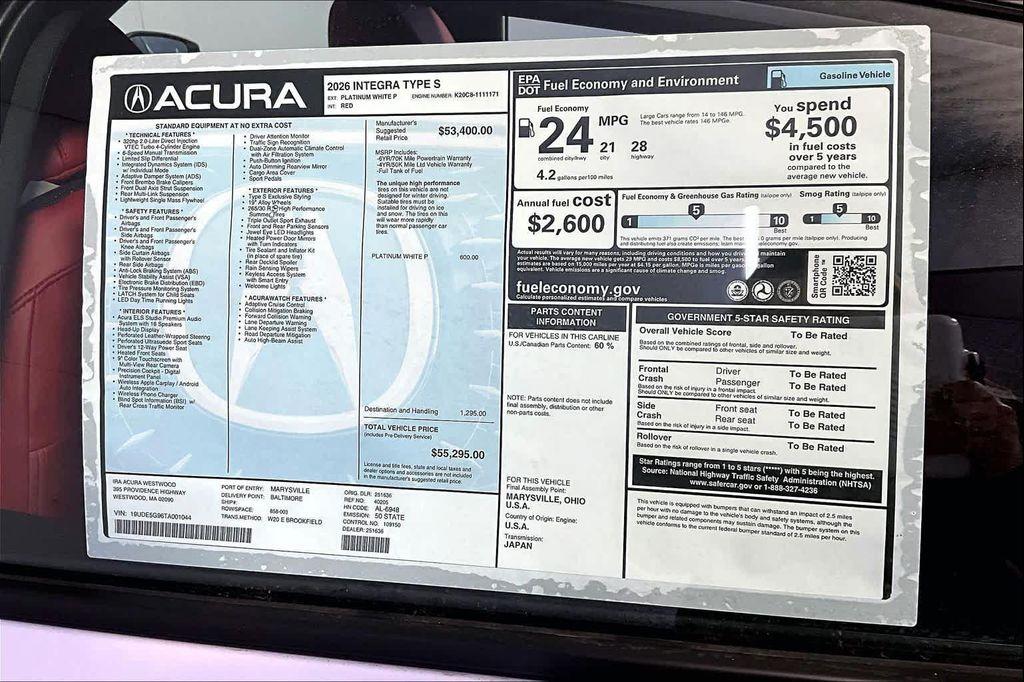 new 2026 Acura Integra car, priced at $55,295