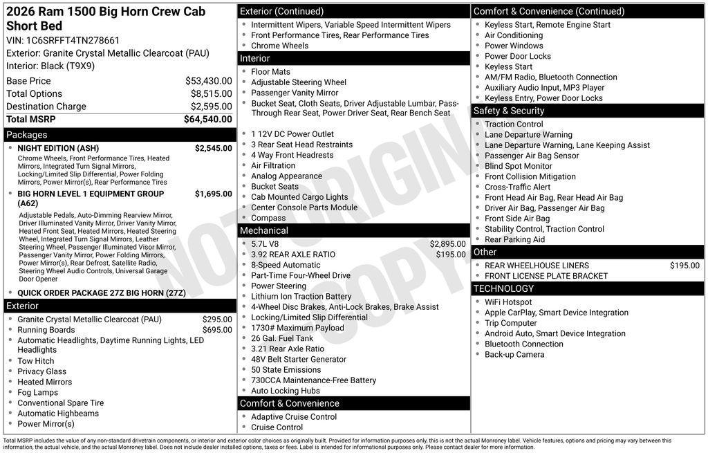 new 2026 Ram 1500 car, priced at $53,845