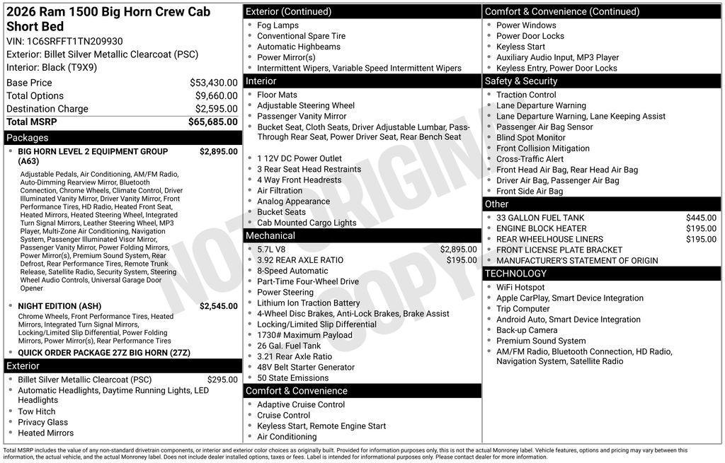 new 2026 Ram 1500 car, priced at $71,954