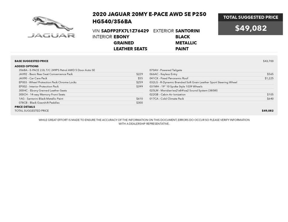 used 2020 Jaguar E-PACE car, priced at $16,693