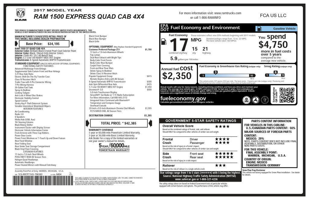 used 2017 Ram 1500 car, priced at $15,693