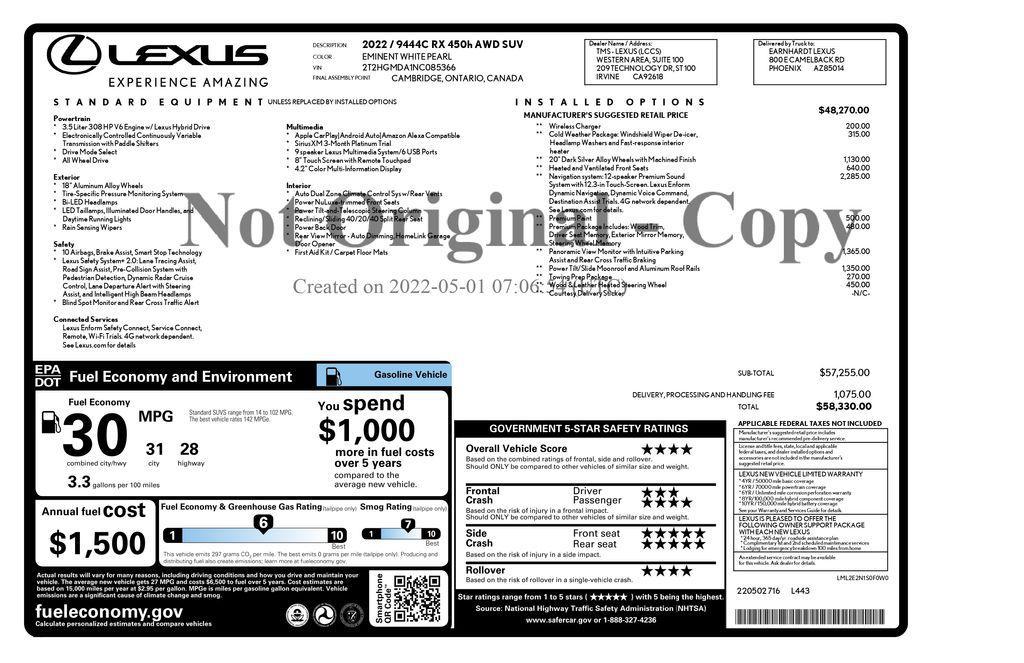 used 2022 Lexus RX 450h car, priced at $50,993