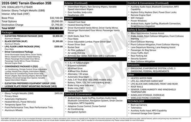 new 2026 GMC Terrain car, priced at $35,668