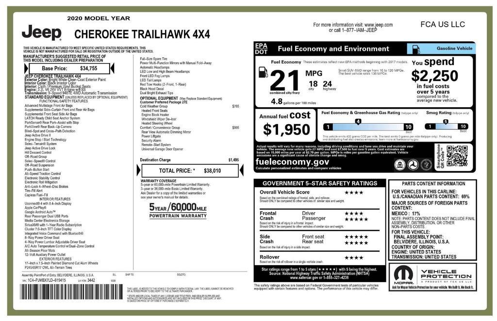 used 2020 Jeep Cherokee car, priced at $19,999