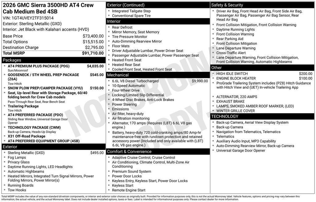 new 2026 GMC Sierra 3500 car, priced at $82,413