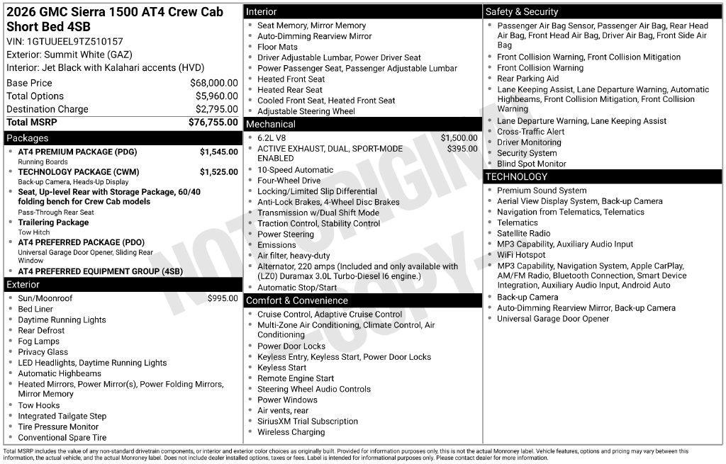 new 2026 GMC Sierra 1500 car, priced at $65,132