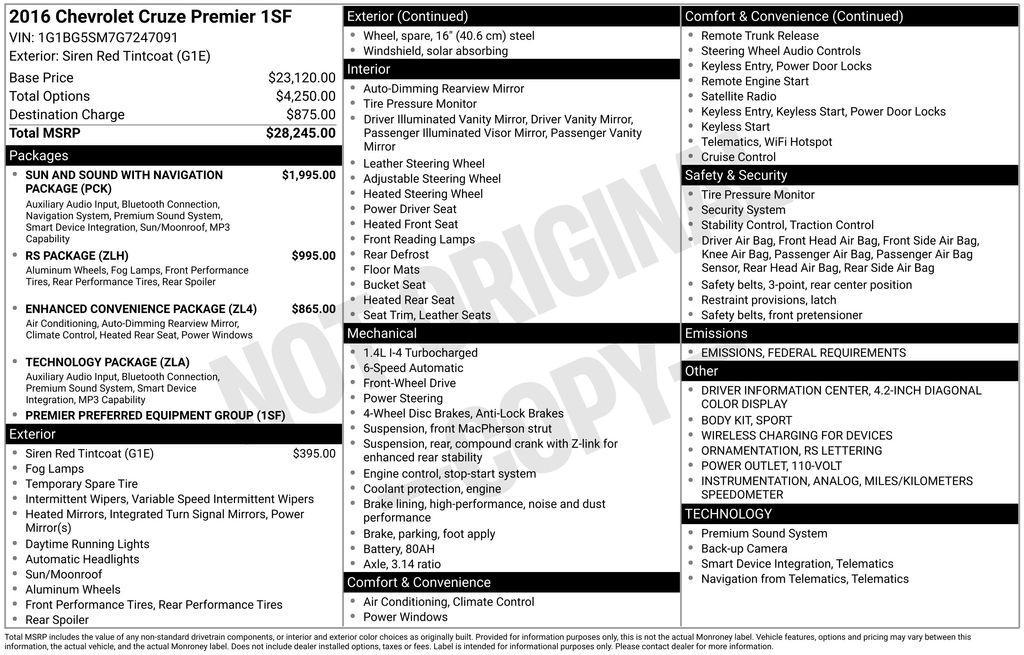 used 2016 Chevrolet Cruze car, priced at $8,875