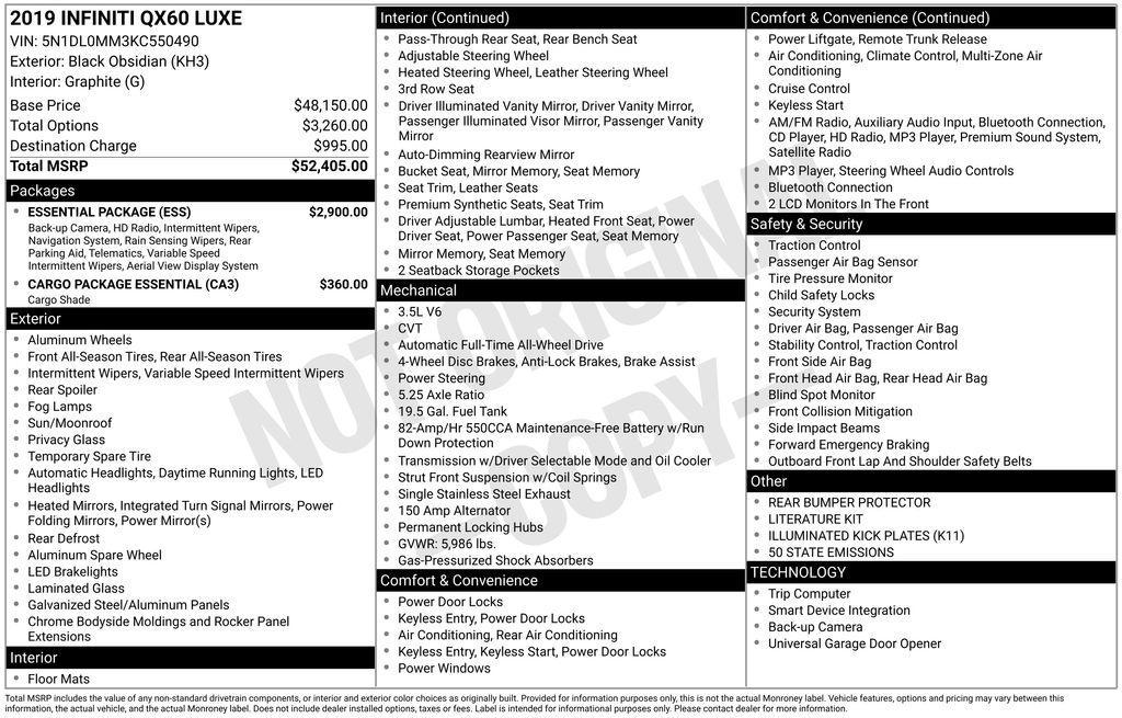 used 2019 INFINITI QX60 car, priced at $17,775