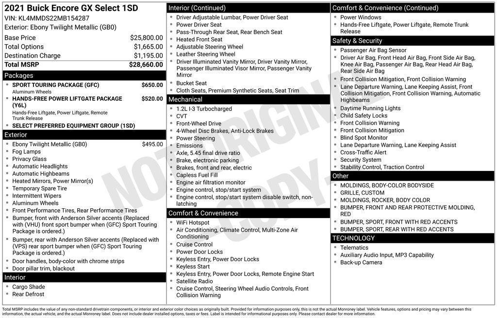 used 2021 Buick Encore GX car, priced at $18,475