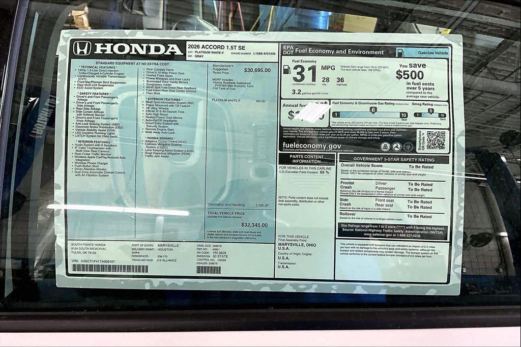 new 2026 Honda Accord car, priced at $30,809