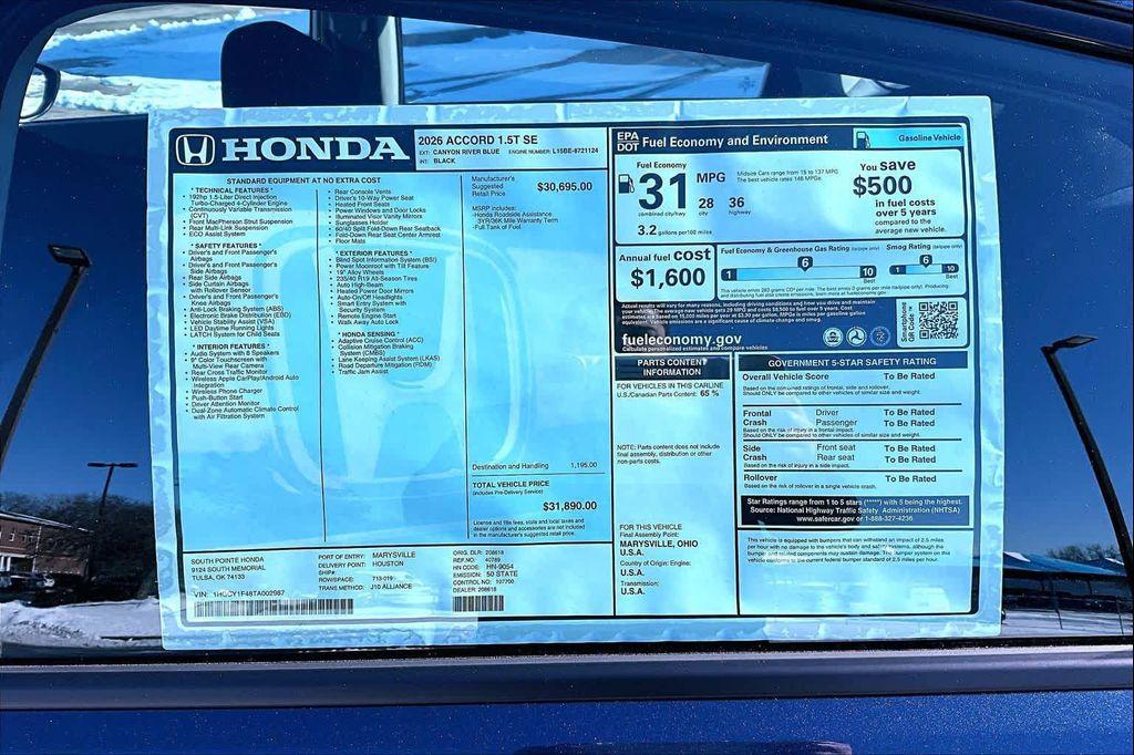 new 2026 Honda Accord car, priced at $30,387