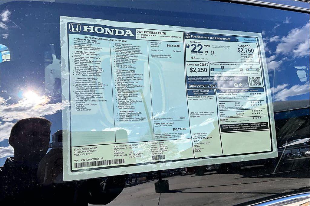 new 2026 Honda Odyssey car, priced at $50,690