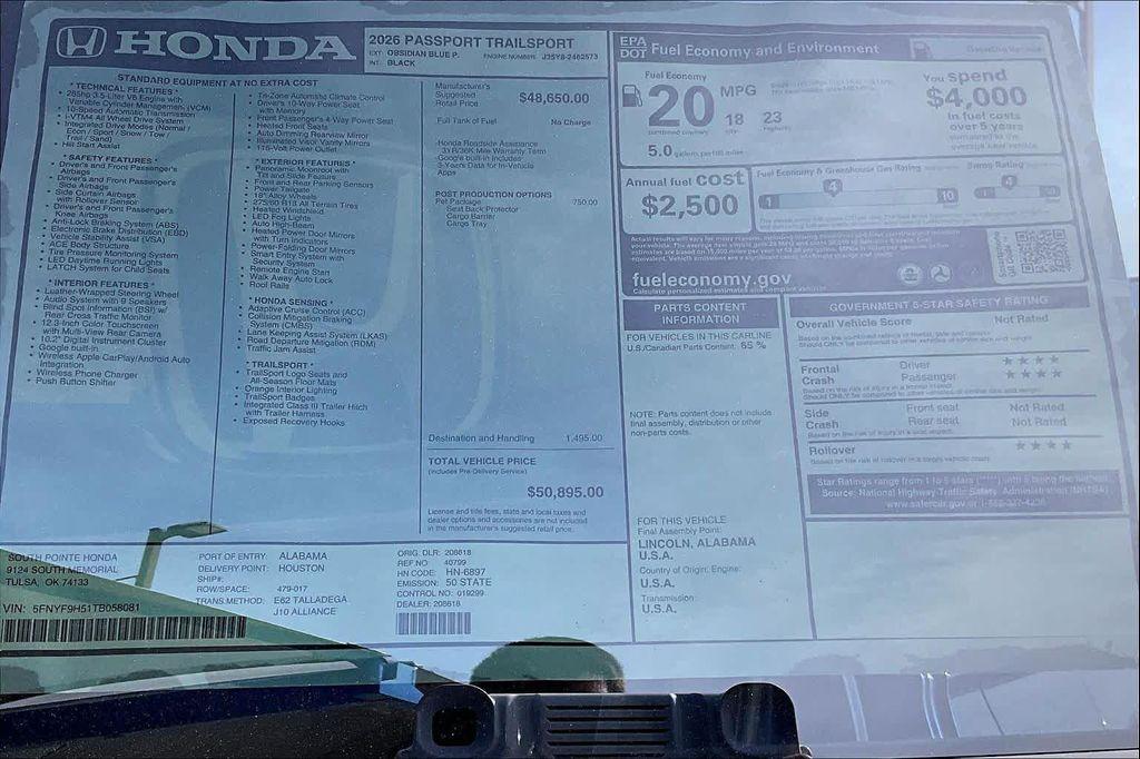new 2026 Honda Passport car, priced at $50,895