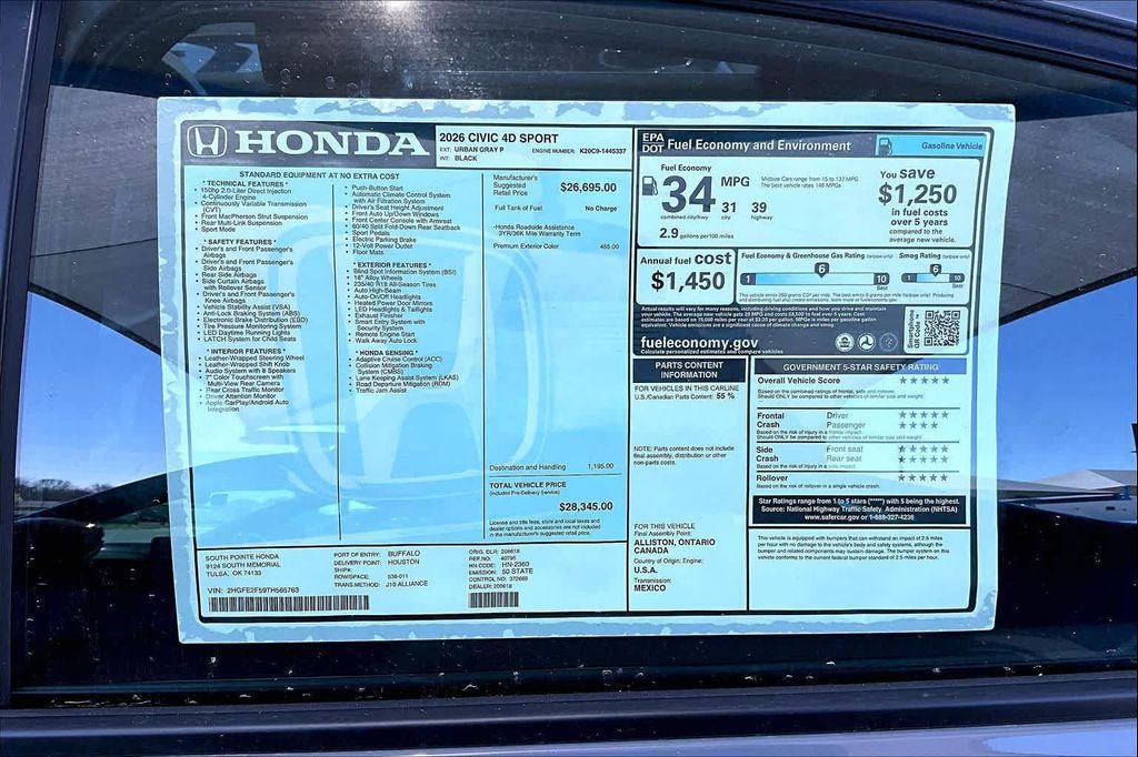 new 2026 Honda Civic car, priced at $27,723