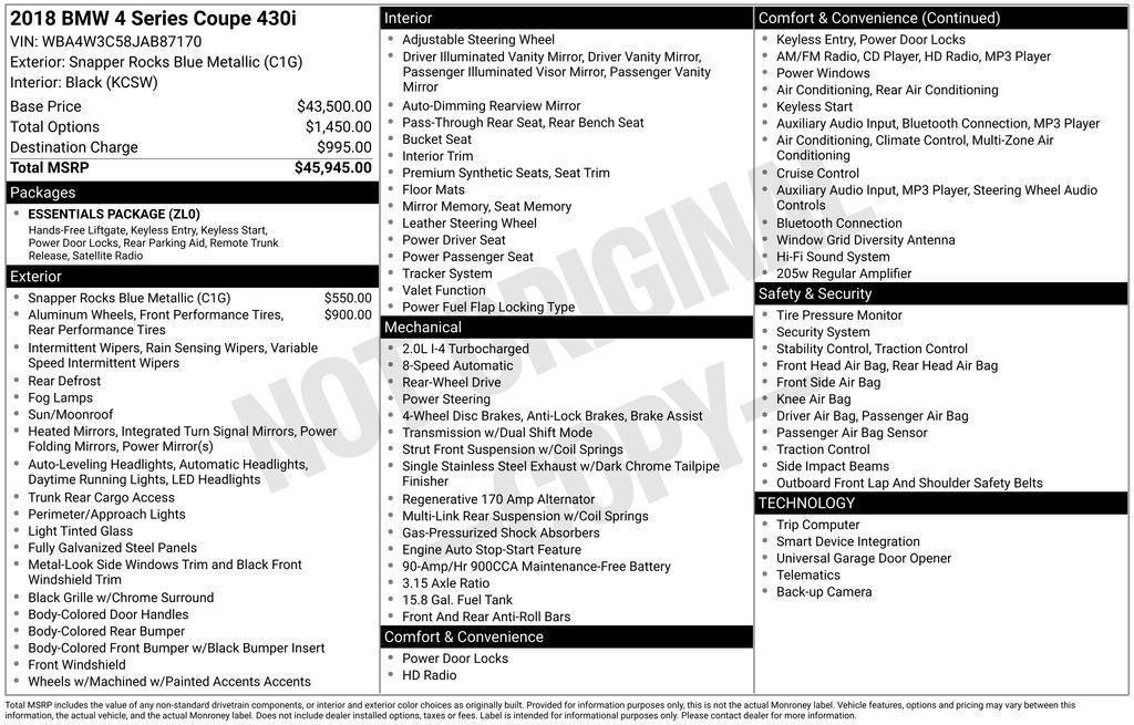 used 2018 BMW 430 car, priced at $18,762