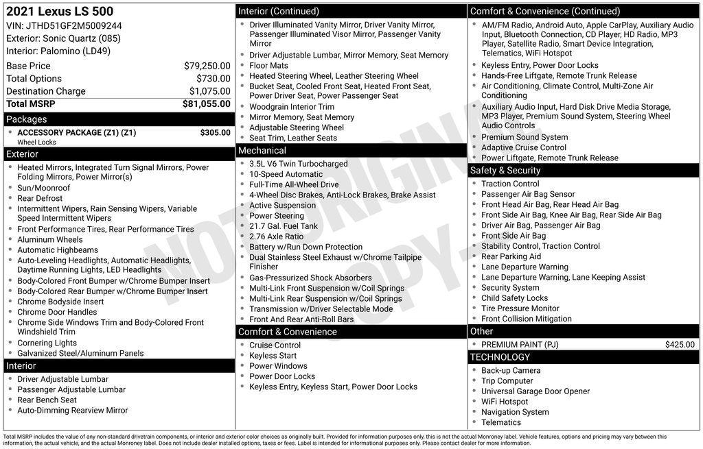 used 2021 Lexus LS 500 car, priced at $55,792