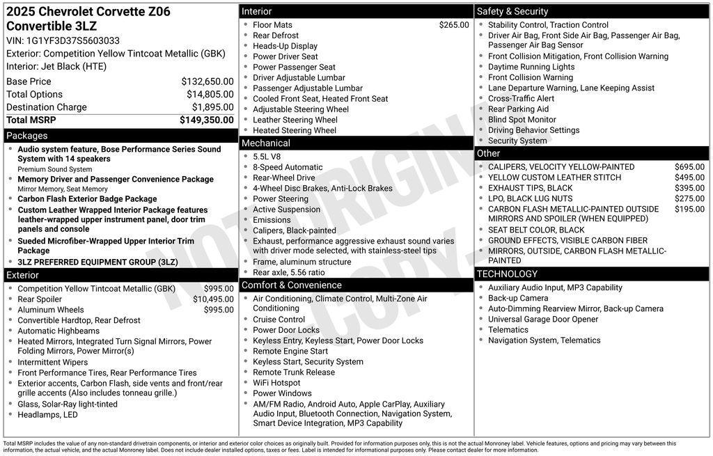 used 2025 Chevrolet Corvette car, priced at $126,742