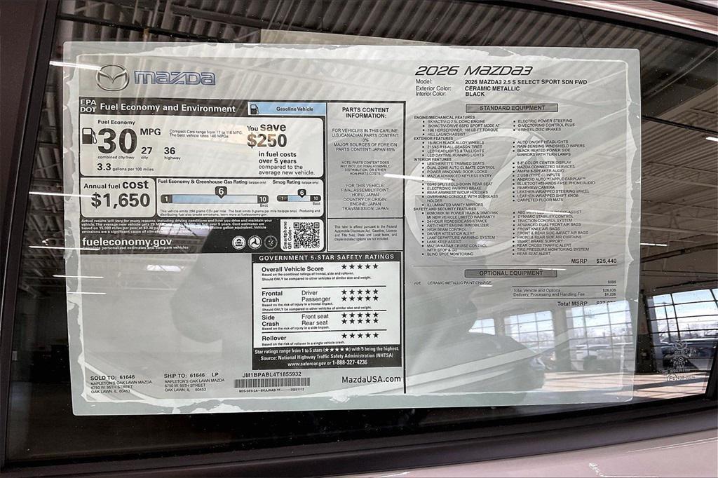 new 2026 Mazda Mazda3 car, priced at $27,585