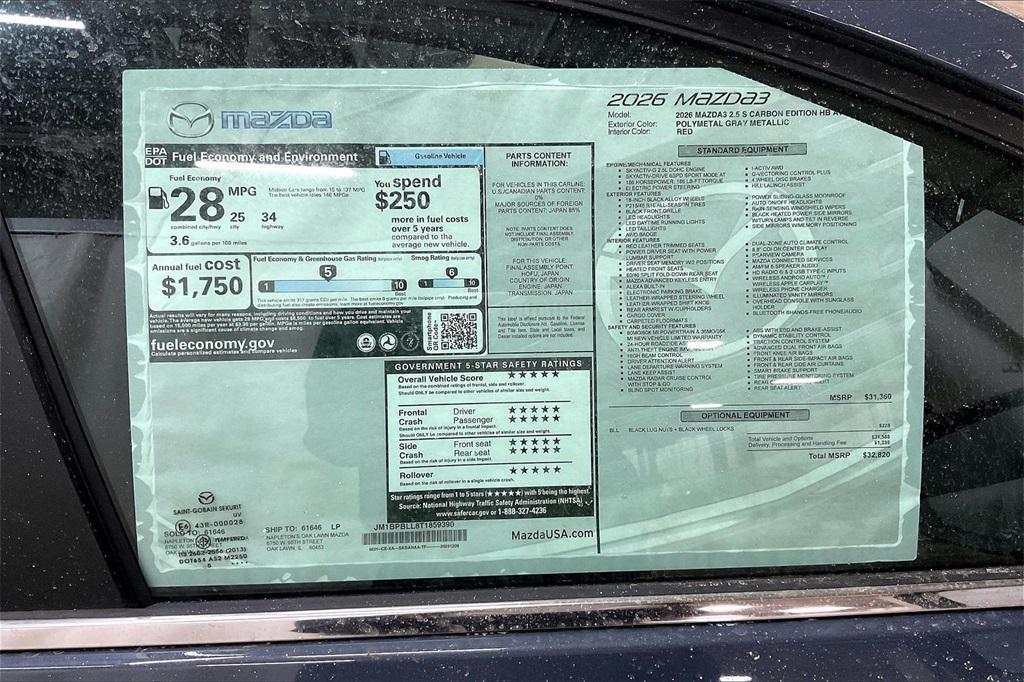 new 2026 Mazda Mazda3 car, priced at $32,910