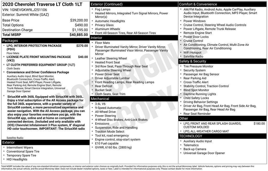 used 2020 Chevrolet Traverse car, priced at $22,749