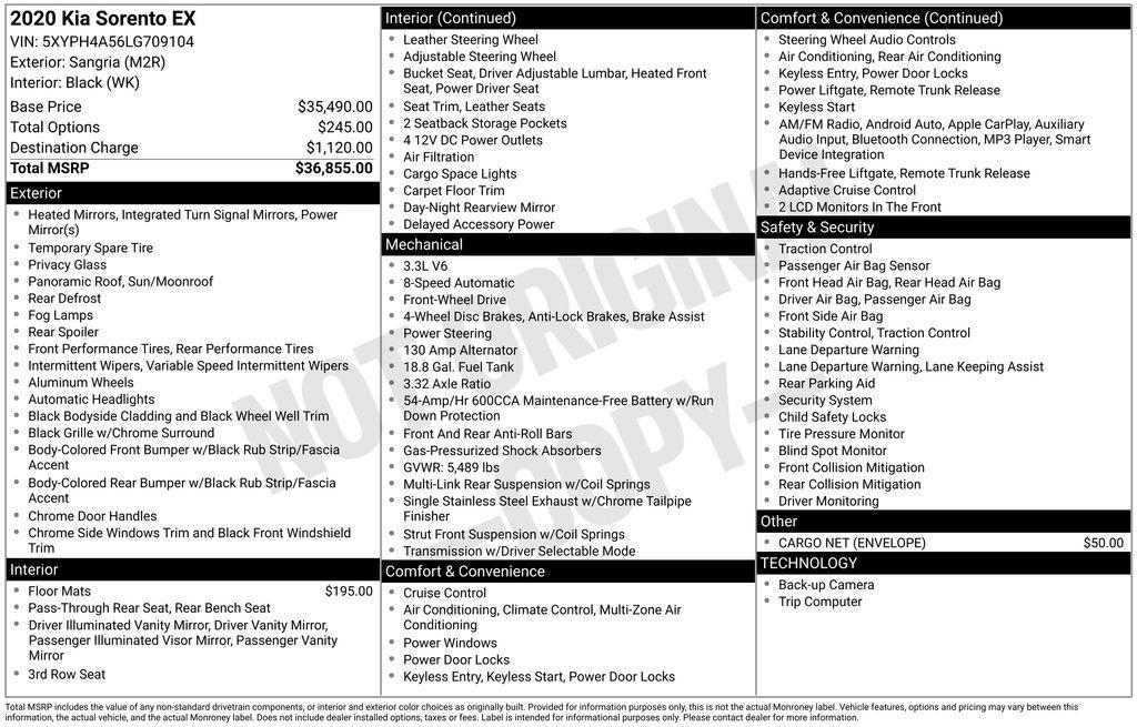 used 2020 Kia Sorento car, priced at $20,950