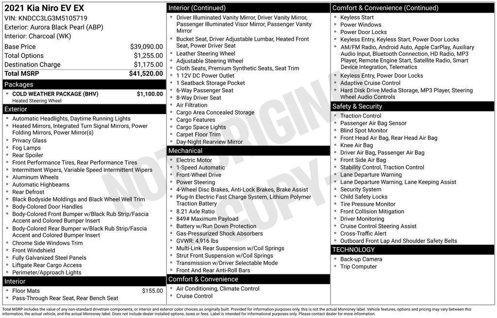 used 2021 Kia Niro EV car, priced at $20,950