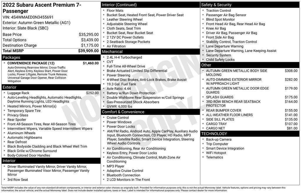 used 2022 Subaru Ascent car, priced at $22,950