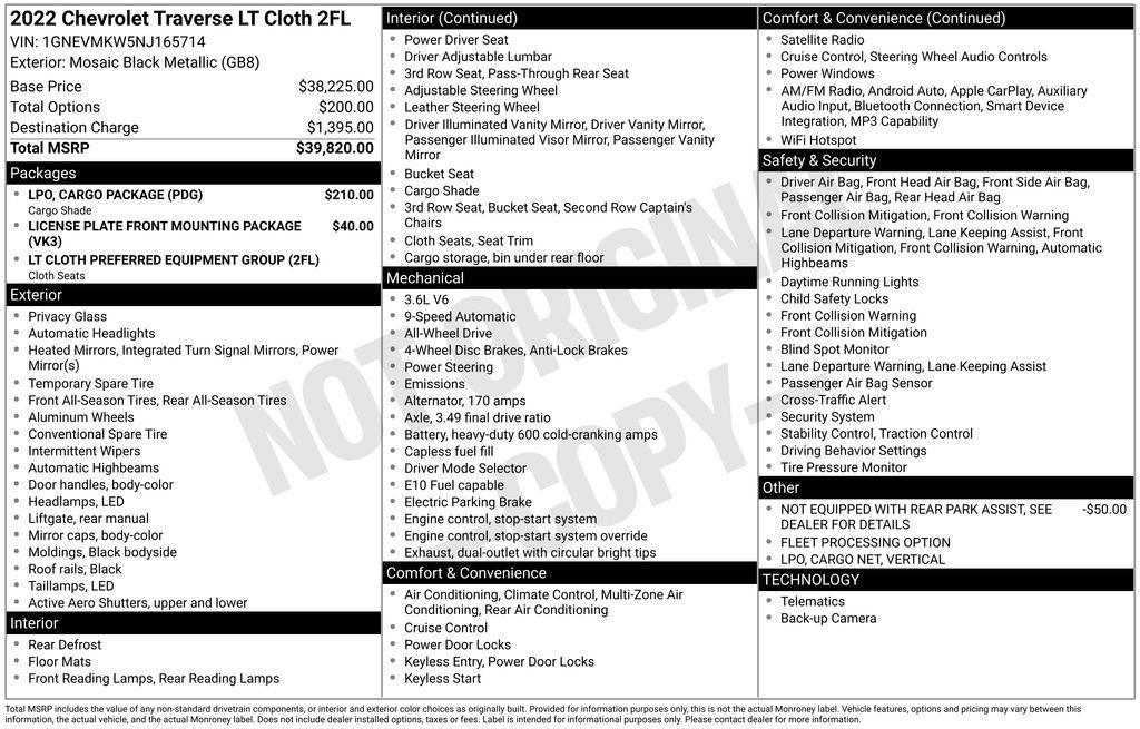 used 2022 Chevrolet Traverse car, priced at $24,950