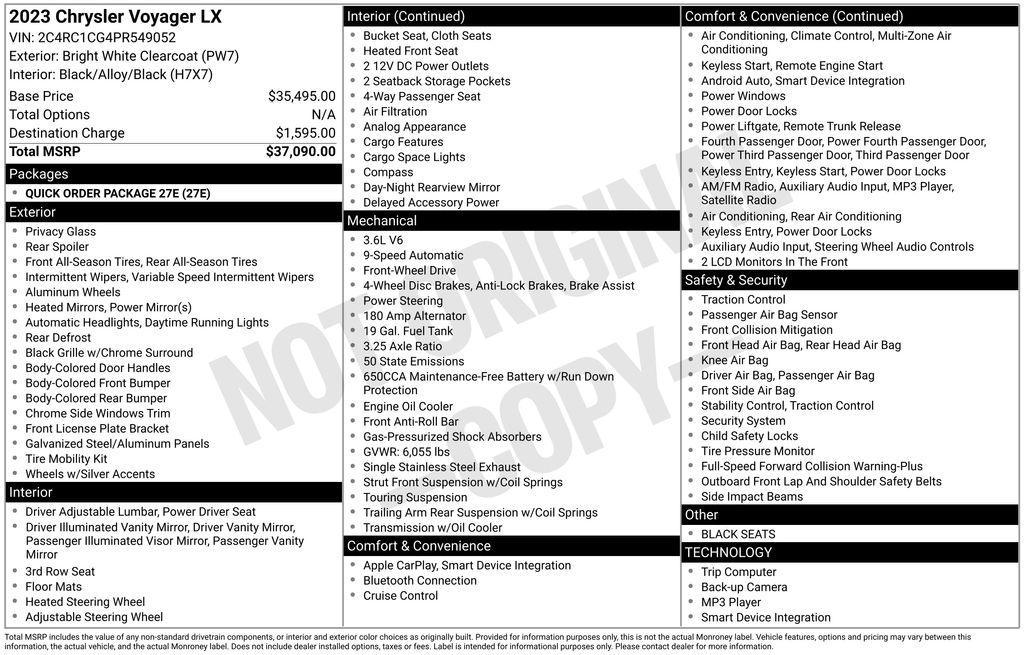 used 2023 Chrysler Voyager car, priced at $22,750