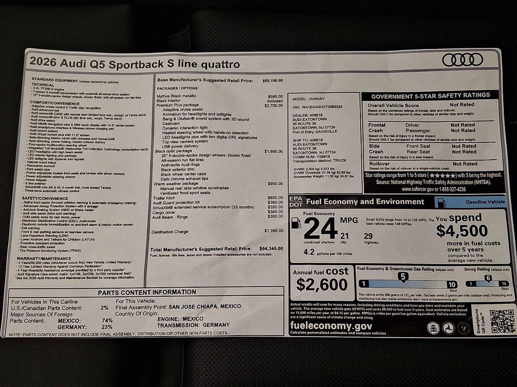 new 2026 Audi Q5 Sportback car, priced at $65,943