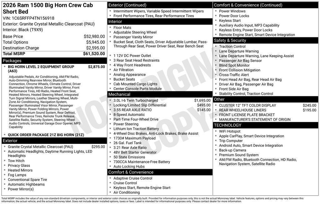 new 2026 Ram 1500 car, priced at $52,260