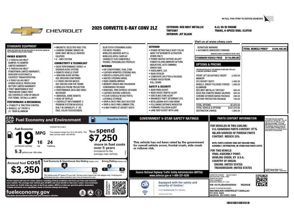 used 2025 Chevrolet Corvette E-Ray car, priced at $109,900